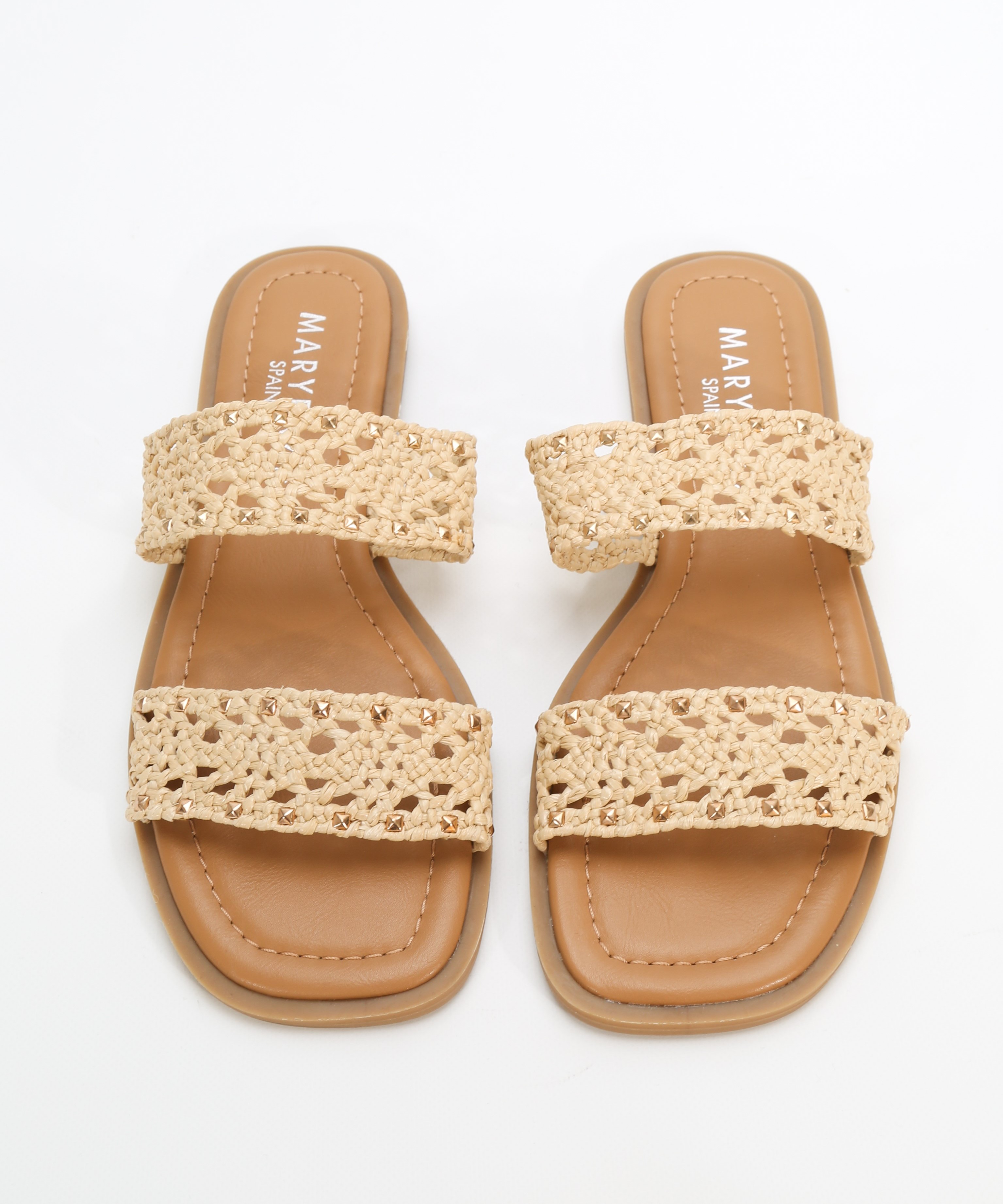 Sandalias planas rejilla tachas